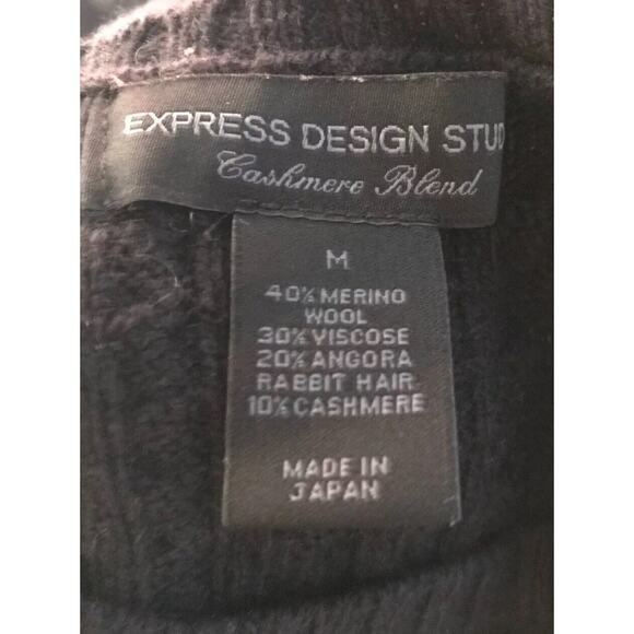 Express Design Studio Womens Size M Black Cable Knit Cashmere Blend Sweater - Picture 3 of 5
